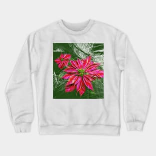 Abstract vibrant red poinsettia on green texture Crewneck Sweatshirt